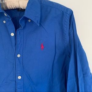 Ralph Lauren Slim Fit Button Down Blue Pink Pony